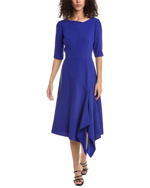 Teri Jon Blue Asymmetrical Midi Dress