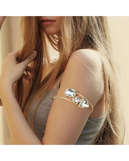 Fashnzfab Brown Stone Cluster Accent Wire Arm Cuff Bracelet Clear