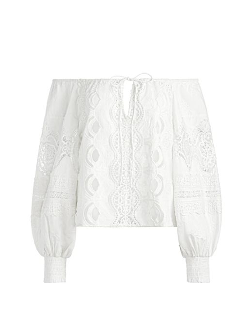 Alice + Olivia White Alta Embroidered Off The Shoulder Blouse