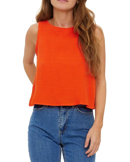 Vero Moda Crinkled Open-back Pullover Top Orange