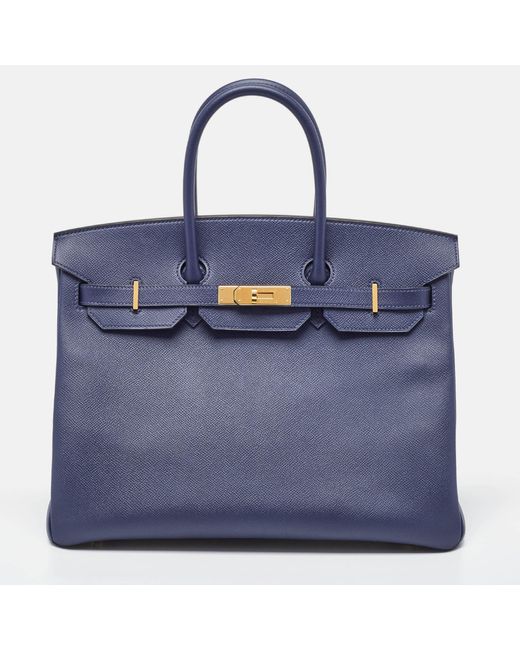Hermès Blue Saphir Epsom Leather Gold Finish Birkin 35 Bag