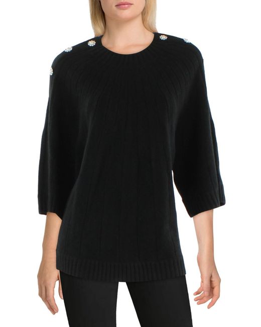 Karl Lagerfeld Black Embellished Knit Pullover Sweater