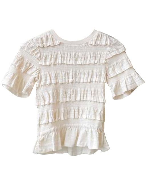 Sea Natural New York Mable Cambric Short Sleeve Ivory Smocked Top