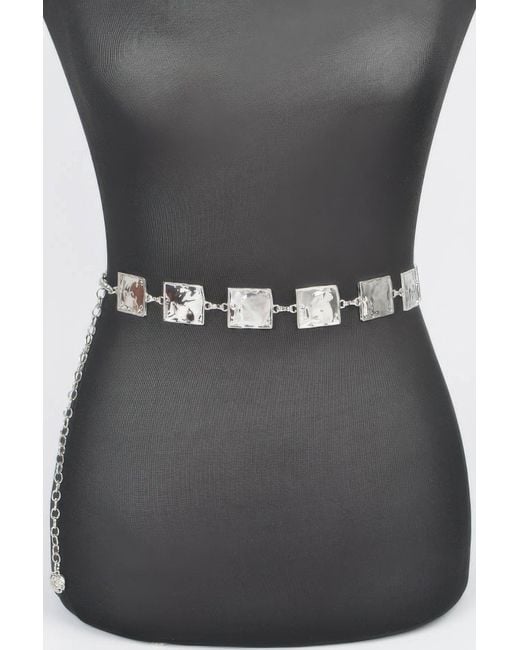 Fashnzfab Black Hammered Square Metal Chain Belt