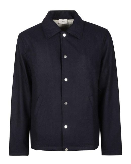 Autry Blue Minimalist Button-Up Jacket With Subtle Floral Design for men