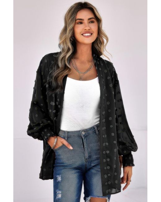 TRUEDAMES Gray Front Open Dot Casual Light Top