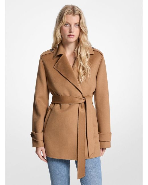 Michael Kors Natural Wool Blend Belted Wrap Coat
