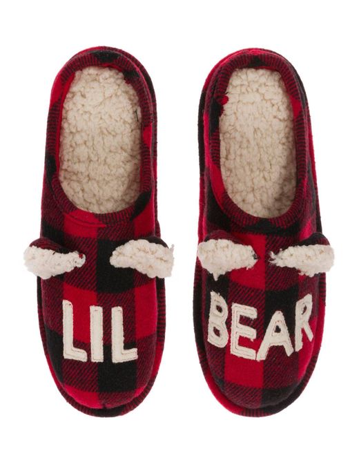 Dearfoams Red Kid's Buffalo Check Lil Bear Clog Slipper for men