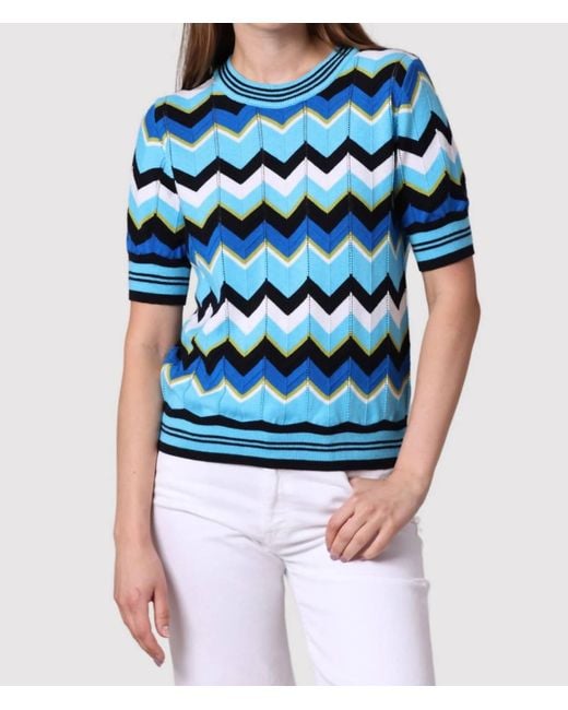 Minnie Rose Blue Chevron Pointelle Crew Tee