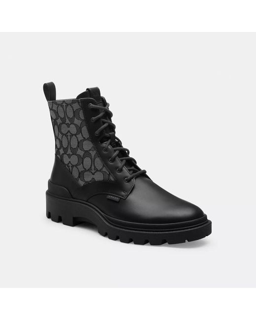 COACH Black Signature Jacquard Leather Lace-Up Boots for men