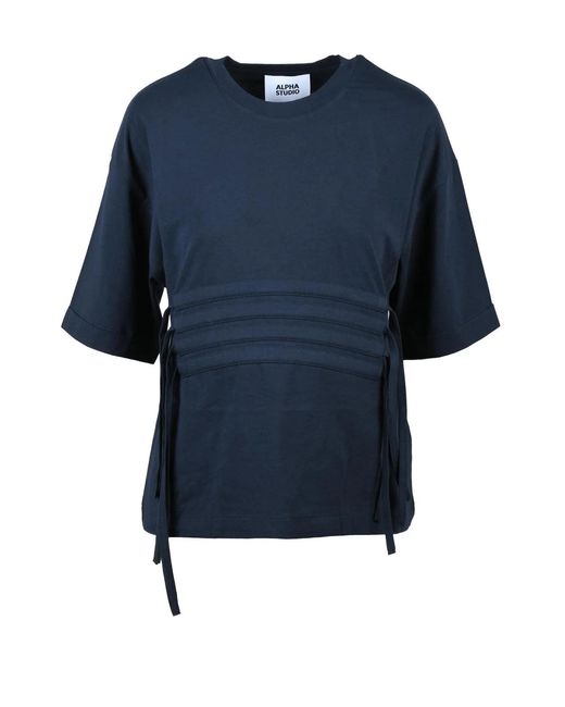 Alpha Studio Blue Dark Cotton Elastane T-Shirt