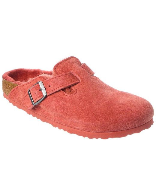 Birkenstock Red Boston Vl Narrow Suede & Shearling Clog