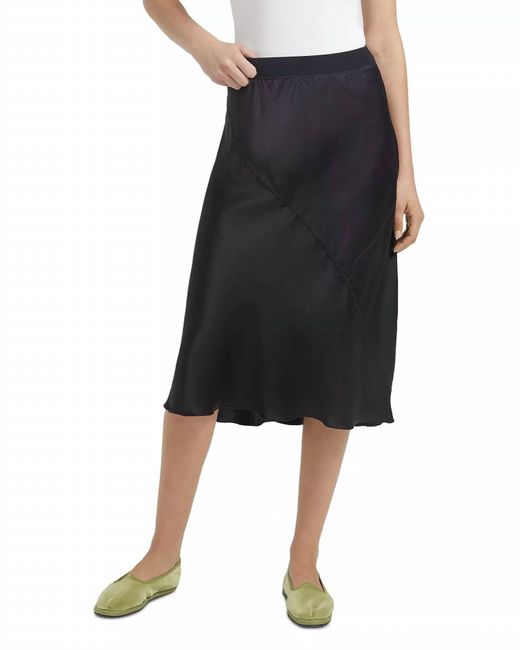 ATM Black Silk Pull On Midi Skirt