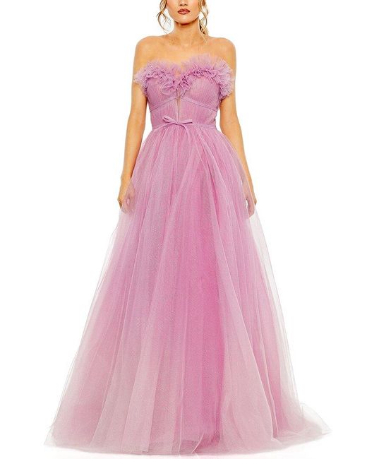 Mac Duggal Pink Strapless Glitter Tulle Gown