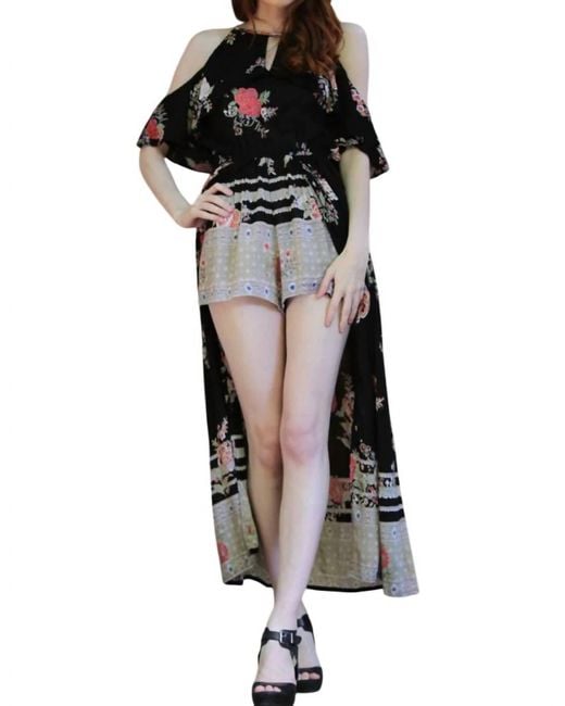 Angie Black Cold Shoulder Walk Through Maxi Romper