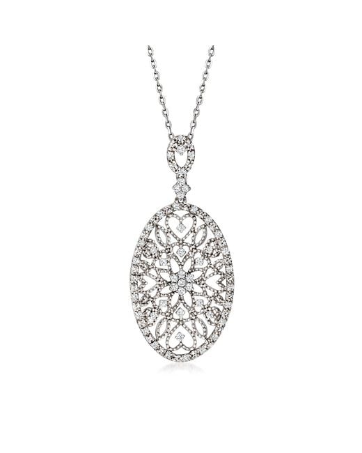 RossSimons Diamond Floral Filigree Pendant Necklace In 14kt White Gold