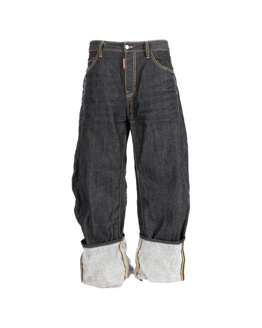 DSquared² Gray Wide Leg Folded Jeans for men