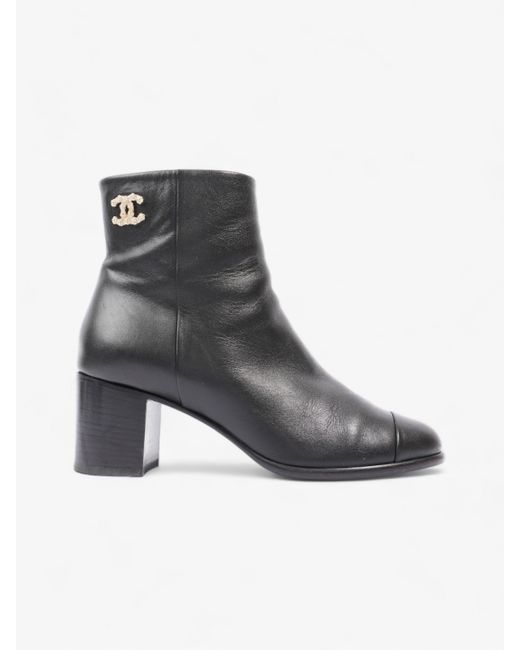 Chanel Black Cc Boots 50 / Gold Leather