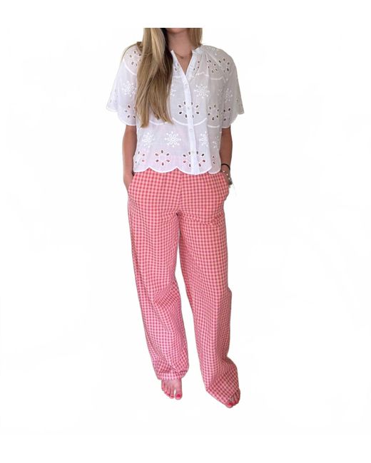 FRNCH Pink Ismery Gingham Straight Leg Cotton Pants