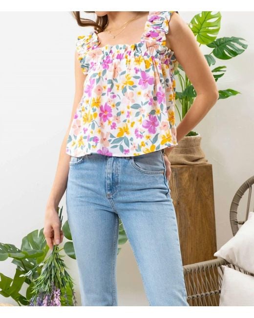 Blu Pepper Blue Floral Ruffled Top