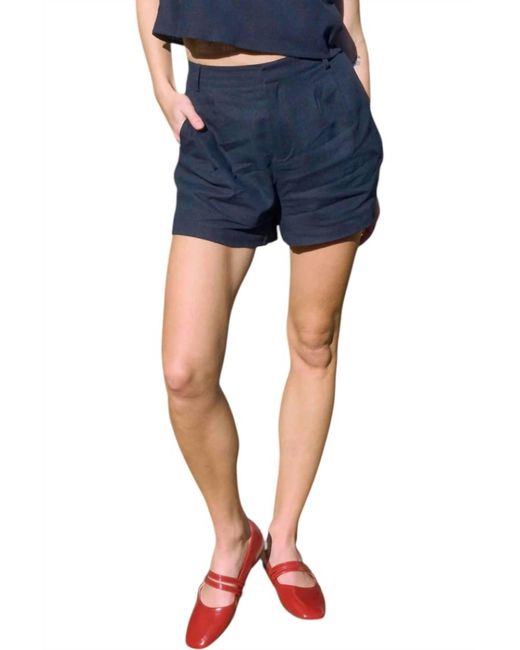 The Workshop Blue Kalene High-Waist Front Pleat Shorts