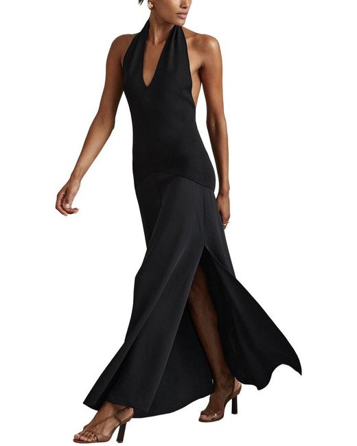 Reiss Women's Black Rene Hybrid Midi Dress Reiss Women's Black Rene Hybrid Midi Dress
