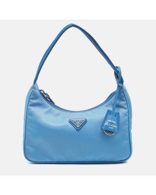 Prada Blue Light Nylon Re-edition 2000 Baguette Bag