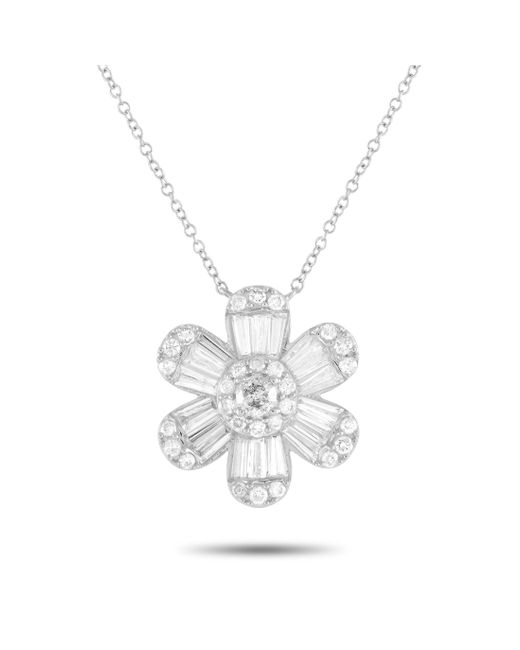 Non-Branded White Lb Exclusive 14k Gold 1.20ct Diamond Flower Necklace Pn14994
