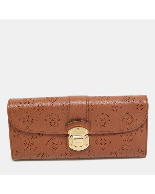 Louis Vuitton Brown Cognac Monogram Mahina Leather Amelia Wallet