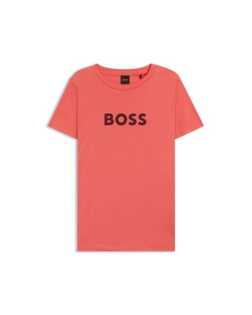 Boss Pink Cotton T-Shirt With Contrast Logo Stripe