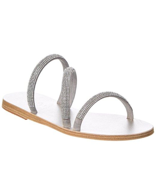 Ancient Greek Sandals White Polytimi Diamante Suede Sandal