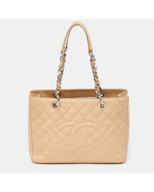 Chanel Natural Quilted Caviar Leather Grand Shopper Tote