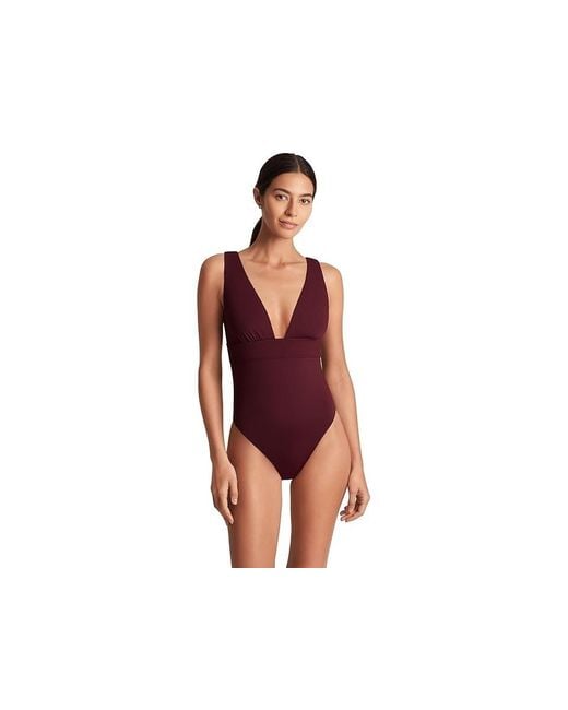 Ralph Lauren Black Sculpting Solids Modern V-Neck One-Piece Swimsuits One Piece, Elastane/Nylon/Polyester