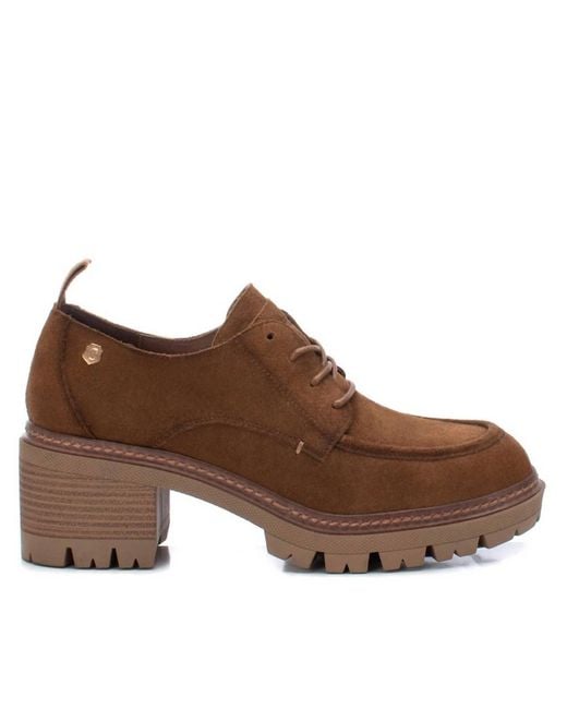 Xti Brown Suede Heeled Oxfords