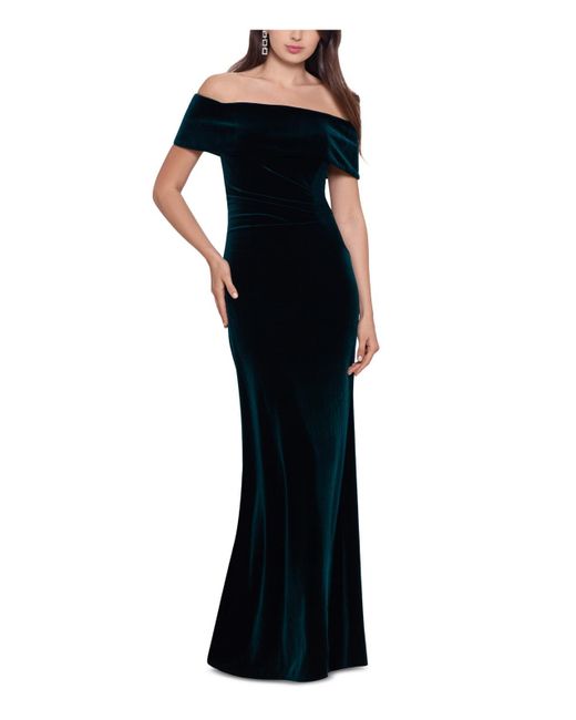 Xscape Black Velvet Ruched Evening Dress