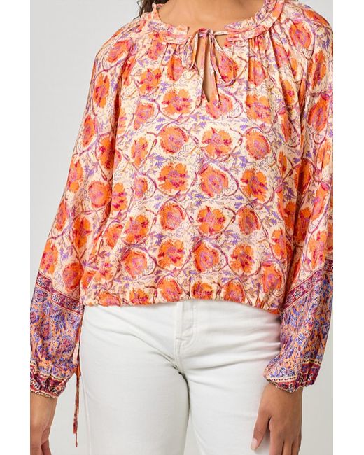 Mystree Orange Border Print Ruffle Top