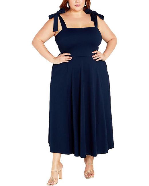 City Chic Blue Plus Monroe Tie-should Midi Fit & Flare Dress