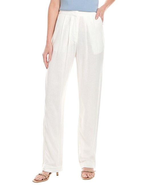 WeWoreWhat White Pleated Linen-Blend Pant