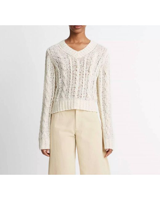 Vince Natural Textured Cable V-neck Sweater