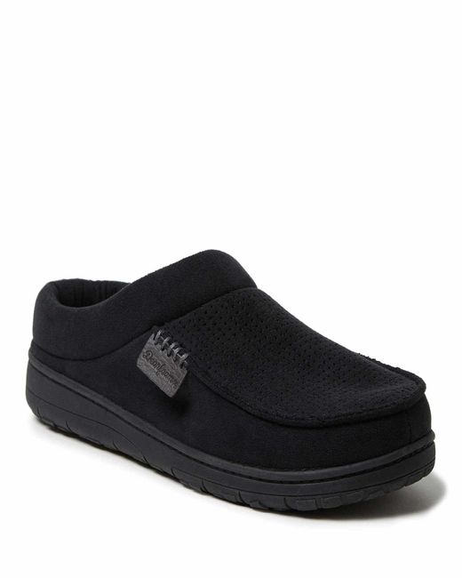 Dearfoams Black Brendan Perforated Moccasin Toe Clog House Shoe Slipper for men