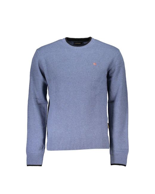 Napapijri Blue Crew Neck Embroide Sweater for men