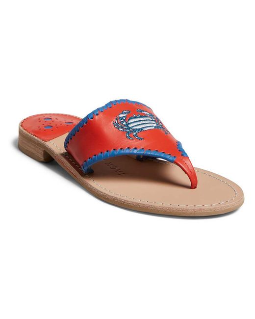 Jack Rogers Striped Crab Leather Embroidered Thong Sandals