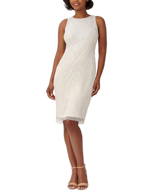 Adrianna Papell White Sequined Knee-length Sheath Dress