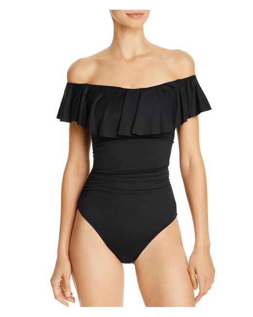La Blanca Black Ruffled Cap Sleeve One-piece Swimsuit