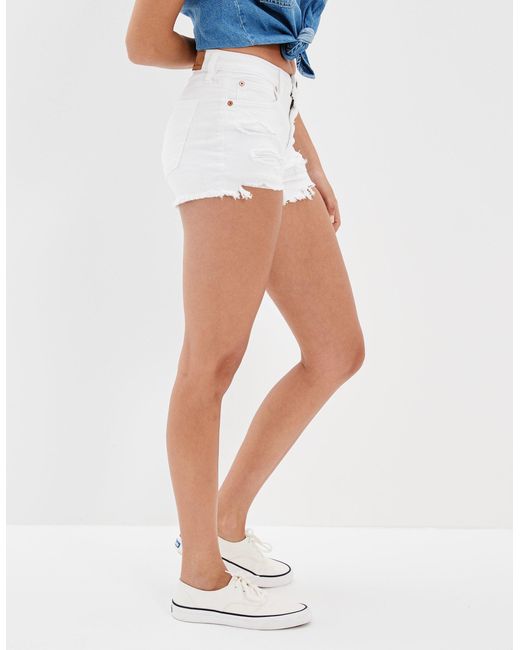 American Eagle Outfitters White Ae Stretch High-waisted Denim Short Short