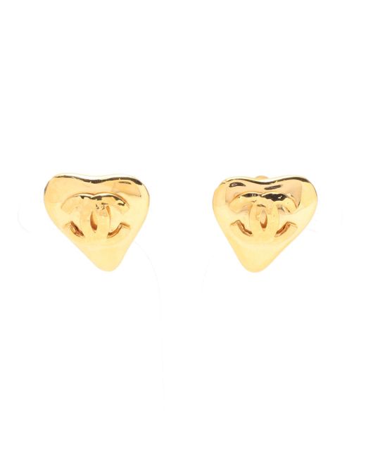 Chanel Metallic Heart Coco Mark Earrings Gp Gold 93p