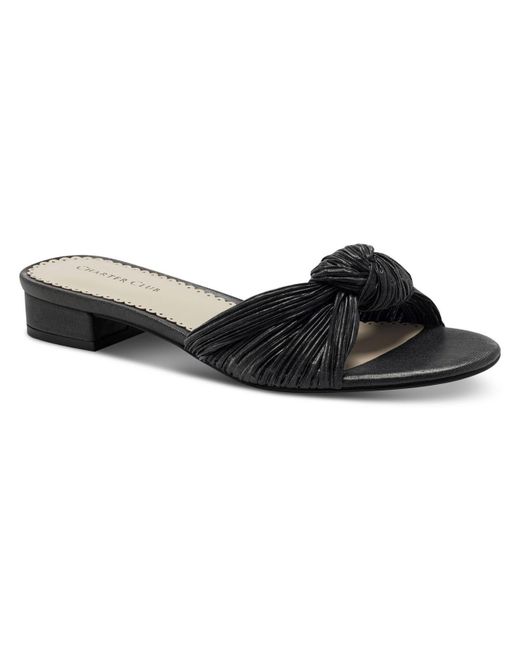 Charter Club Black Syda Bow Faux Leather Slide Sandals