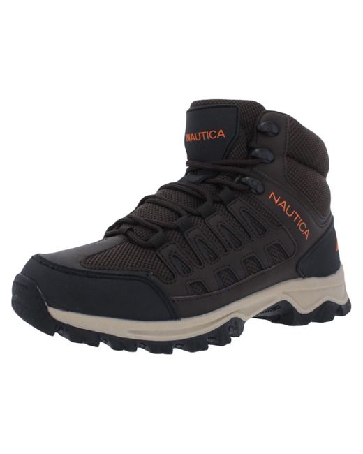 Nautica Black Corbin Mid Faux Leather Ankle Hiking Boots for men