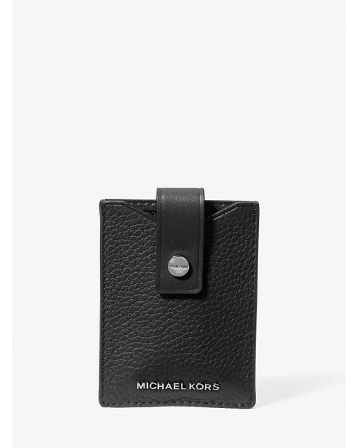 Michael Kors Black Hudson Pebbled Leather Snap Card Case for men