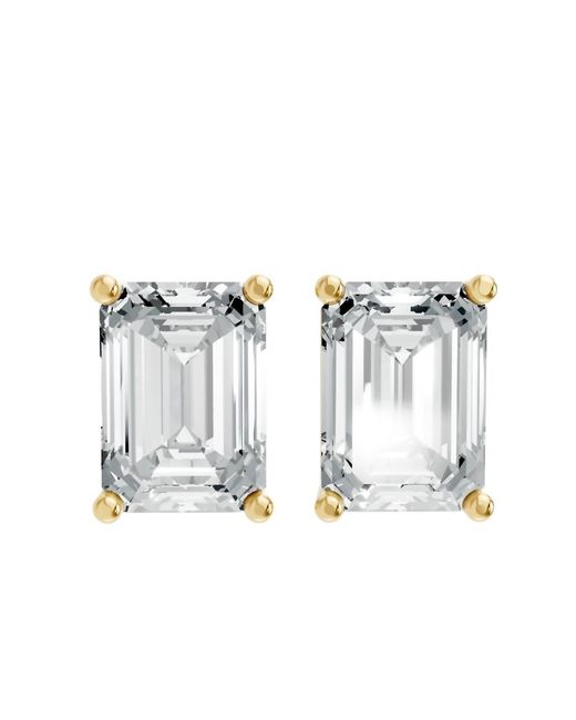 AAMIAA White Emerald Shape 4 Prong Push Back Studs